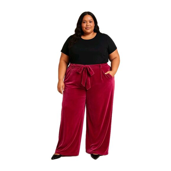 Universal Standard Luxe Belted Velvet Wide Leg Pants Red Chic Club Women 4XL - Picture 1 of 12